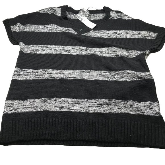 Sears Liv Sweaters - Sears Liv Women's XL Black Silver Sparkle Stripe Sweater New